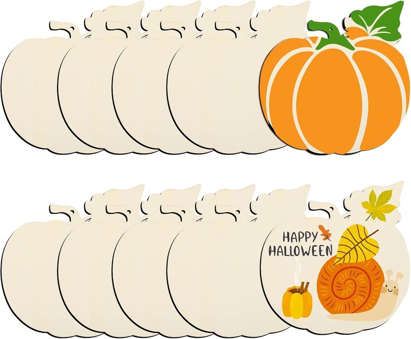 Sophena Large Size 7inch Wooden Halloween Thanksgiving Ornaments to Paint, DIY Blank Unfinished Pumpkin Wood Discs Ornament for Crafts Hanging Autumn Decorations(10PCS, Beige Pumpkin) - Image 1